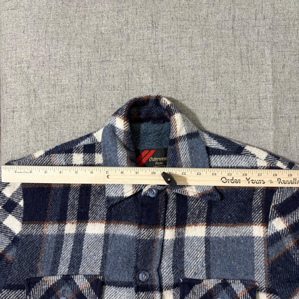 Vintage 70s Sears Shacket Men Large Plaid Flannel Lined Sherpa Faux Fur - Picture 4 of 8